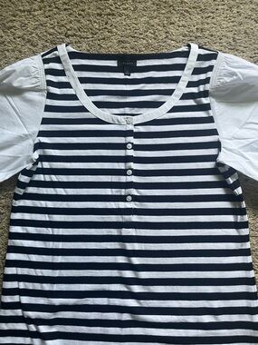 Talbots Navy & White Striped Short Sleeve Scoop-Neck Top